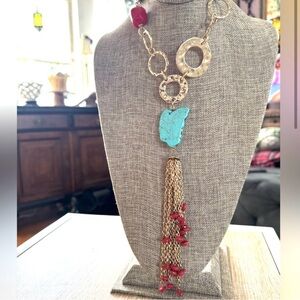 Chicos necklace stone Gold toned and Red Statement jewelry